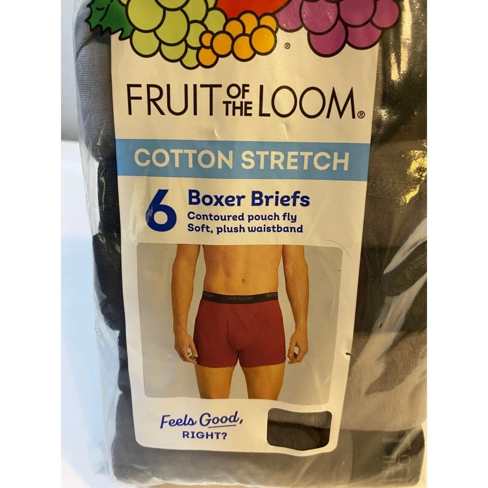 Fruit of the Loom Mens 6 Pack Cotton Stretch Boxer Briefs Black Grey Small 28-30